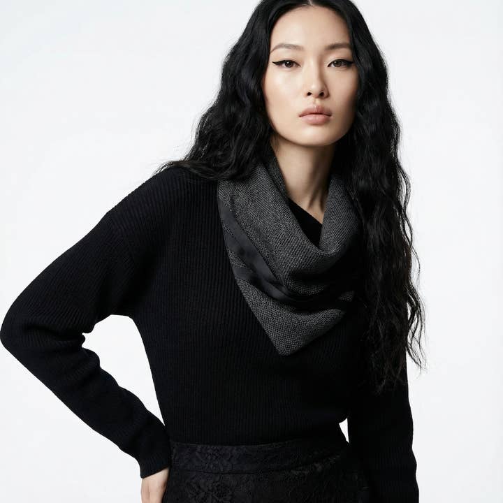 Gray Basket Weave Neckerchief for wholesale by Sumie Tachibana