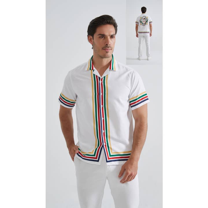 Gemustertes Kurzarmhemd im geraden Schnitt für den Großhandel von Yves Enzo