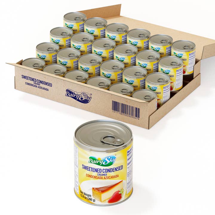 Crème condensée sucrée DairySky – Boîte de 13,8 oz (390 g), Lot de 24 | Pour boissons au café, pâtisserie et desserts pour la vente par DairySky