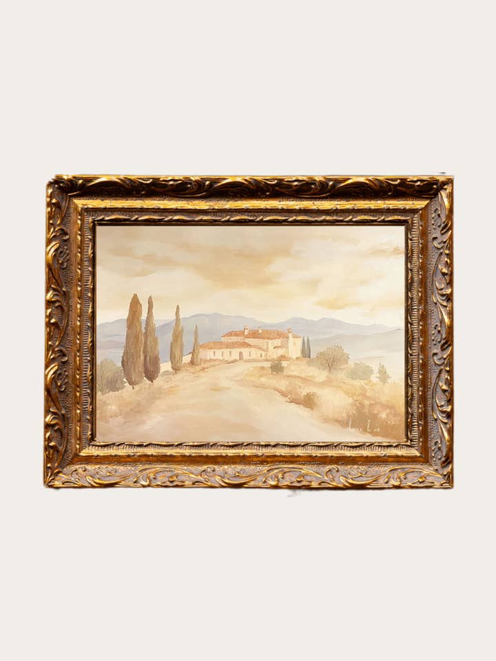 Vintage Spanish Mansion | French Brass Inspired Gold Mould Framed Art for wholesale by Luxe B Co