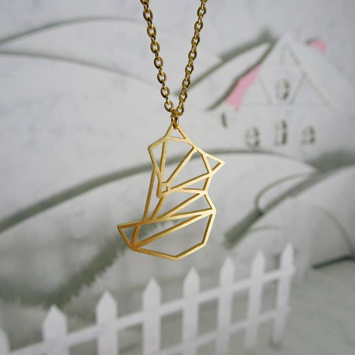 Fox Gold Origami Necklace for wholesale by La Menagerie