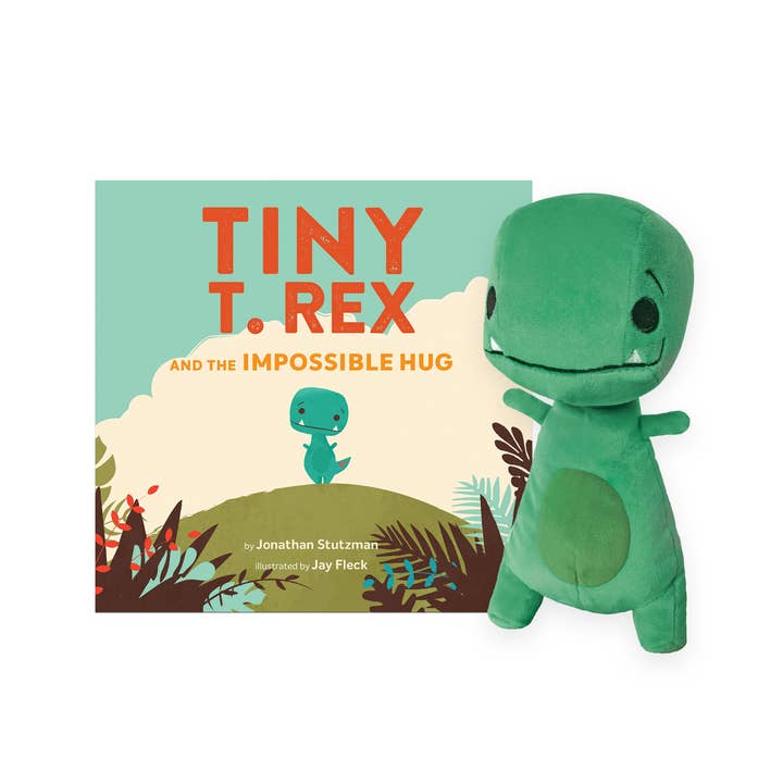 Tiny T. Rex Plush with hardcover book for wholesale by MerryMakers