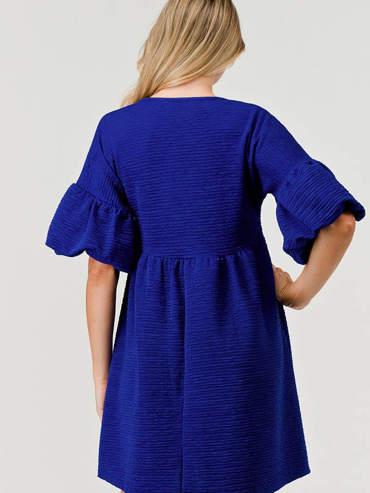 Pixi + Ivy - Wholesale Dress - Women's - Belize Bell Sleeve Baby Doll Holiday Dress in Royal Blue