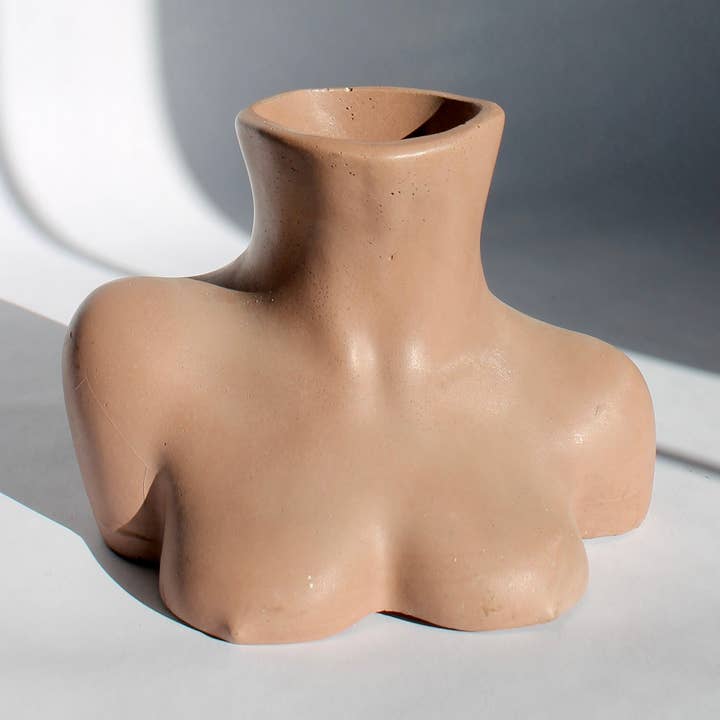 Concrete Female Bust Vase in Brown for wholesale by House of Ivy