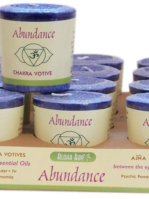 Bougies Votives Chakra : Troisième Œil, Abondance - plateau de 12 pour la vente par Sansaara Living