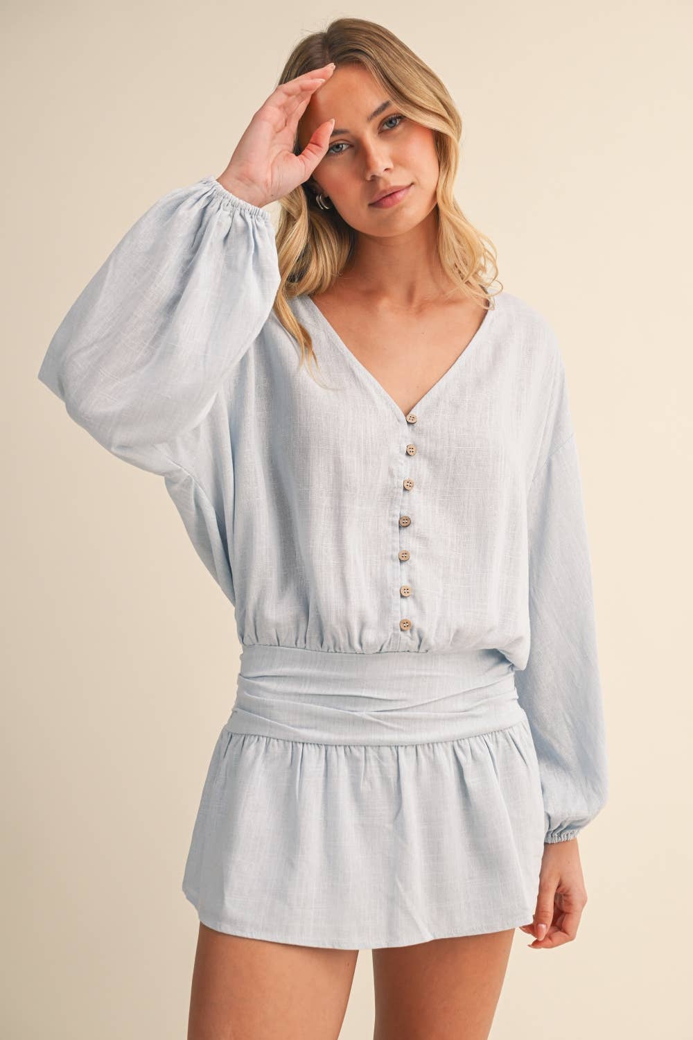 Klesis - Wholesale Romper - Women's - IR2396 LINEN LONGSLEEVES ROMPER1
