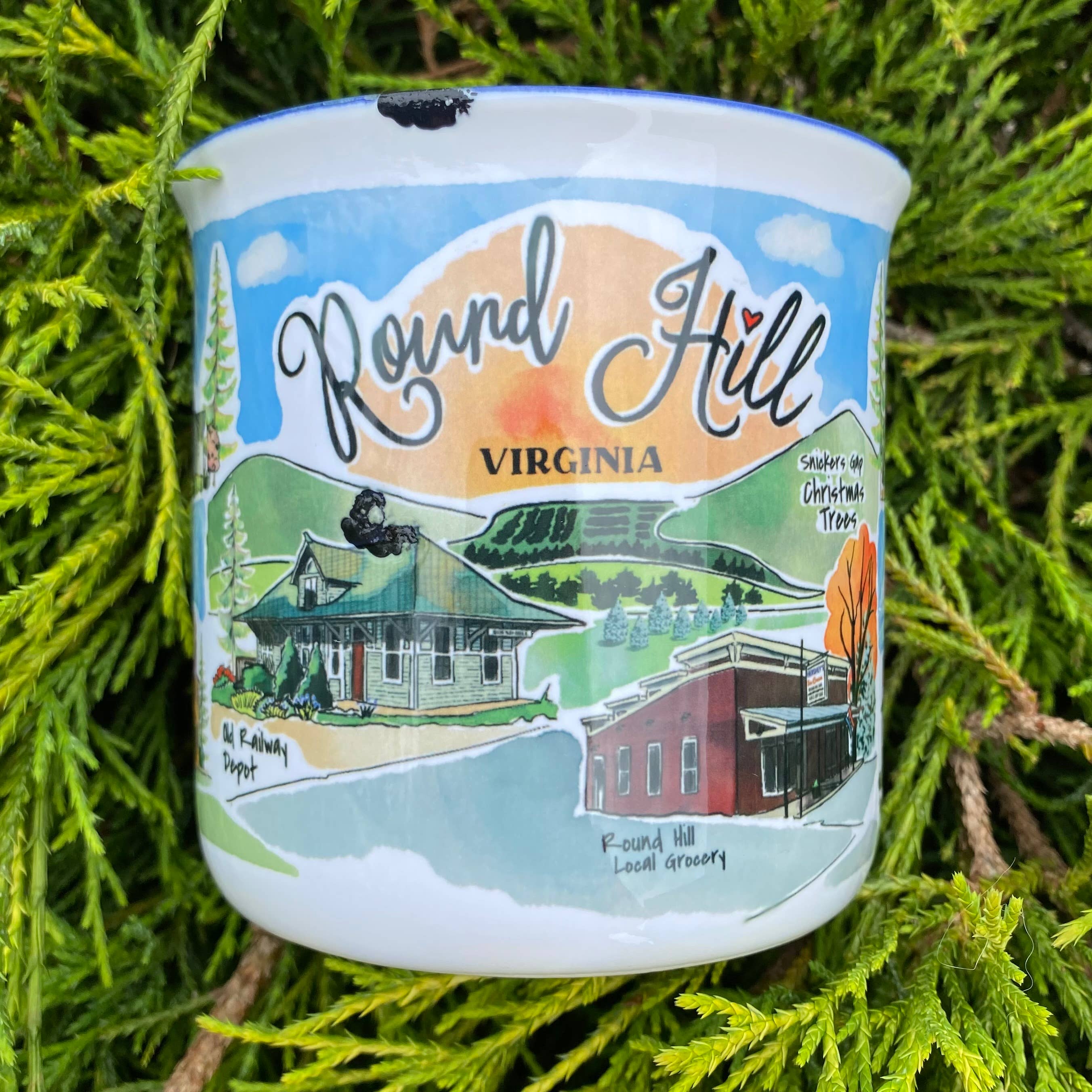 Sweetgum Studio - Wholesale Coffee Mug - Stoneware Distressed Mug with Blue Trim 14 oz.45