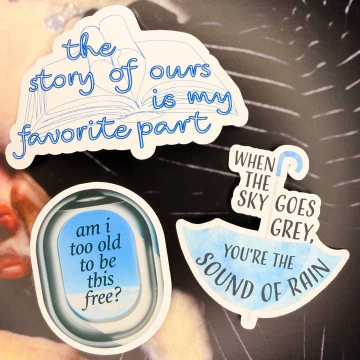 soft sound of rain/act my age blue lyrics LA6 sticker set for wholesale by SpicyStylesCo