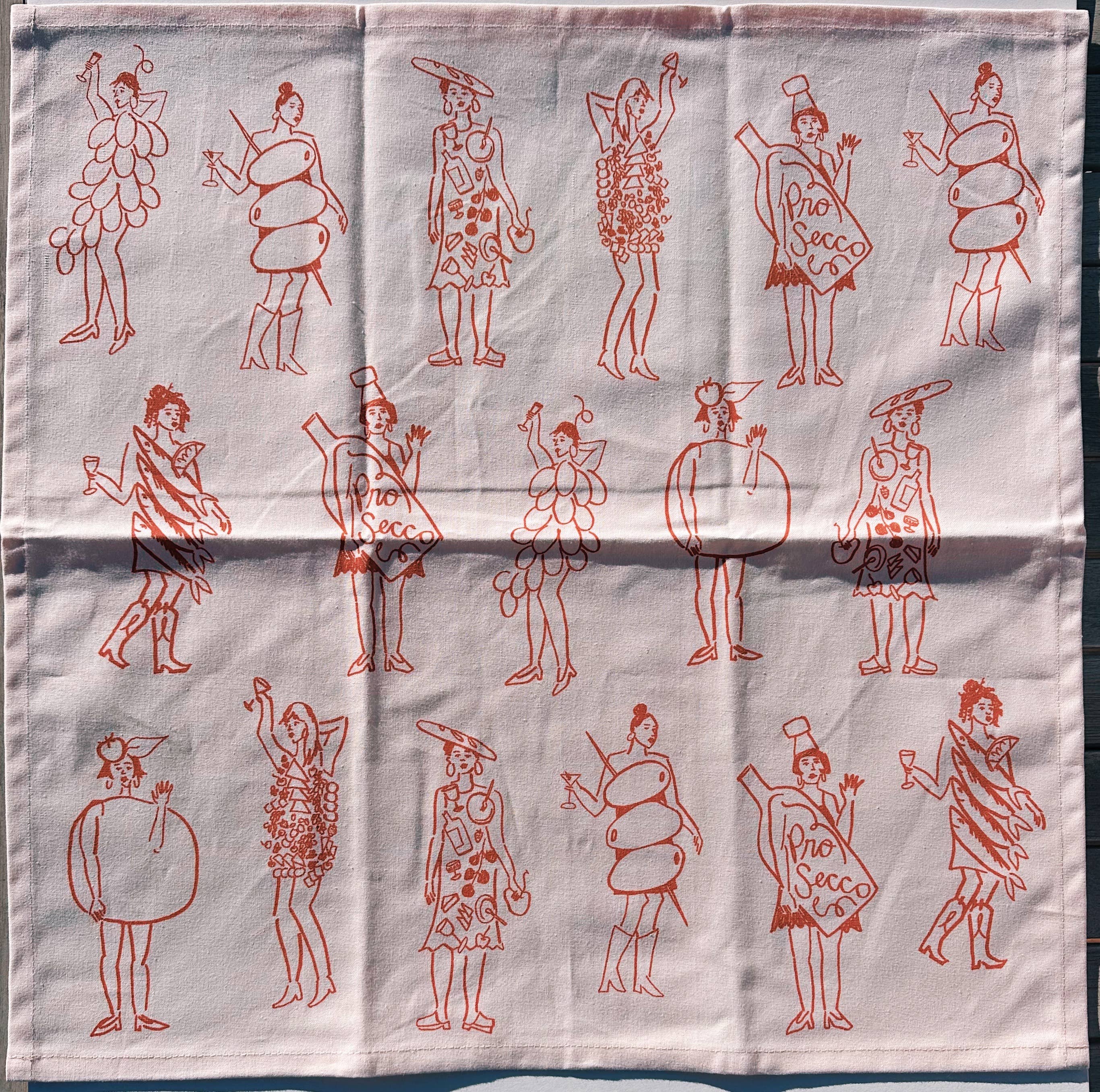 Julie Peach - Wholesale Tea Towel - Phthalo Ruth x Julie Peach "Dinner Girls" Tea Towel1