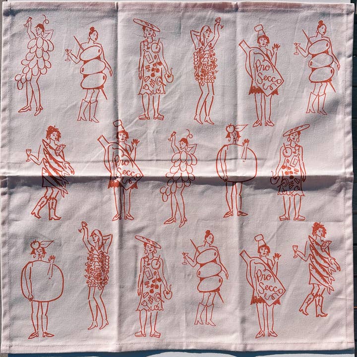 Julie Peach - Wholesale Tea Towel - Phthalo Ruth x Julie Peach "Dinner Girls" Tea Towel1