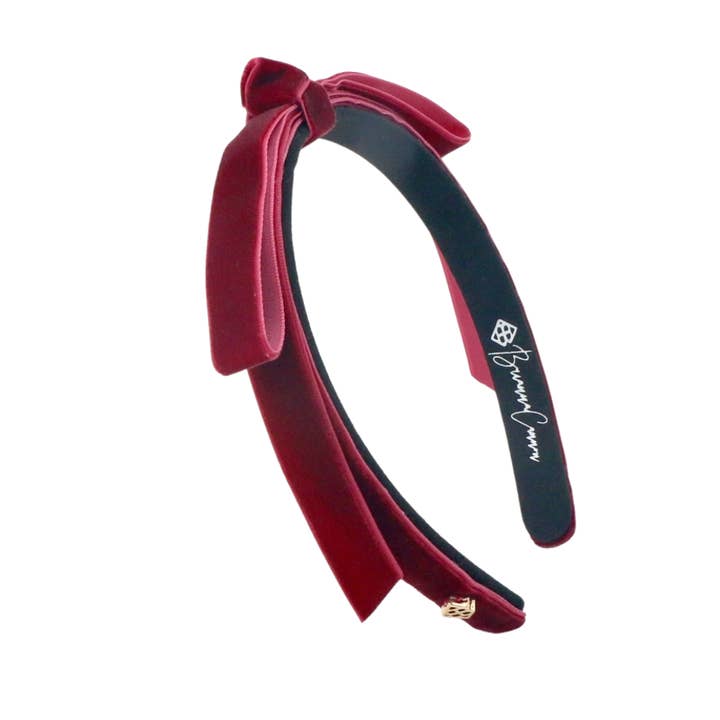 Brianna Cannon - Wholesale Fashion Headband - Women's - Thin Maroon Velvet Ribbon Bow Headband