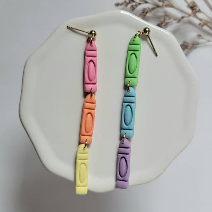 The Crayon Dangles- Hypoallergenic Polymer Clay Dangles for wholesale by Harper Klay Co
