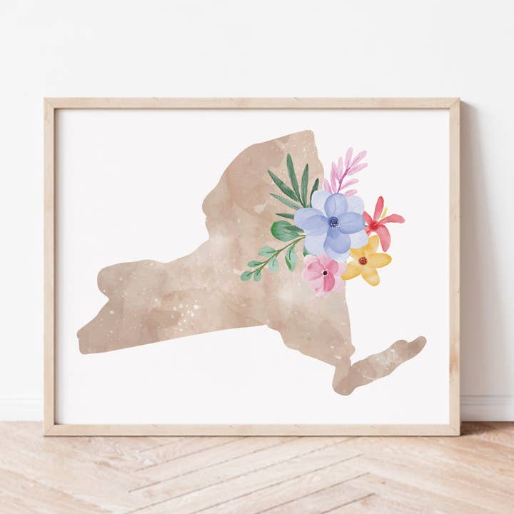 Impressão artística de silhueta floral de Nova Iorque por atacado de Backstory Map Co.