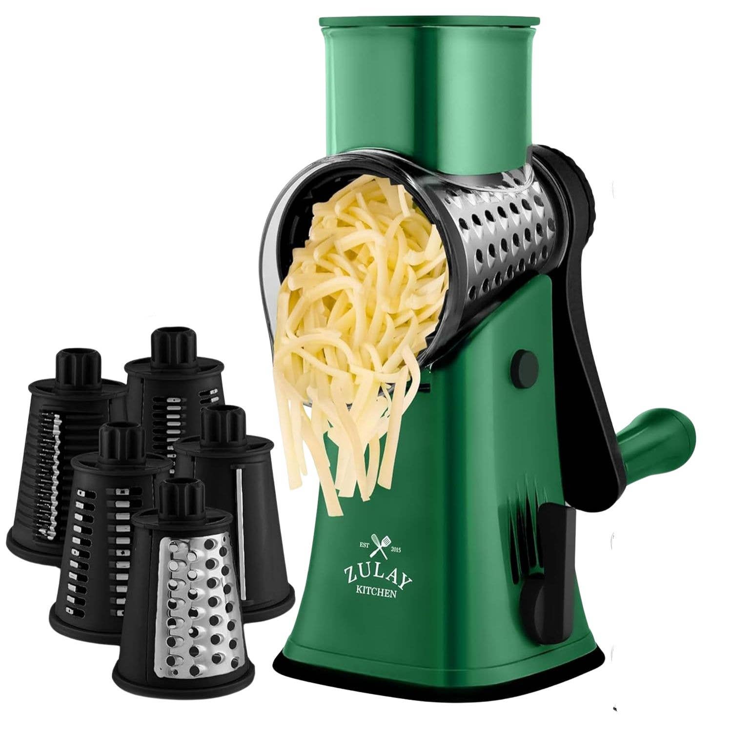 Zulay Kitchen - Vendita all'ingrosso Grattuge - Grattugia rotativa per formaggio con 5 tamburi intercambiabili12
