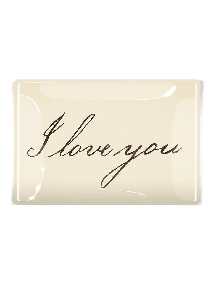 I Love You Script Decoupage Glass Tray for wholesale by Ben's Garden