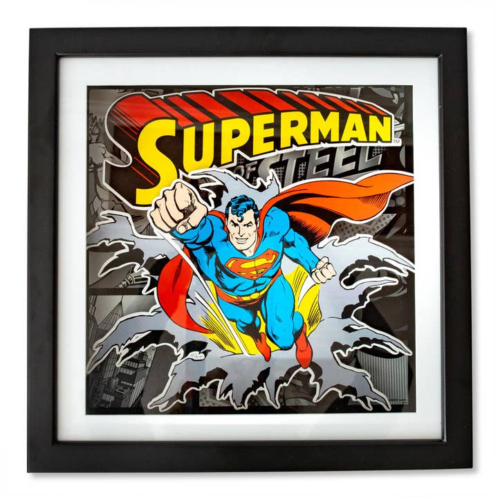 DC Superman Flying 15 x 15 Inch Wood Shadow Box Wall Art for wholesale by Toynk