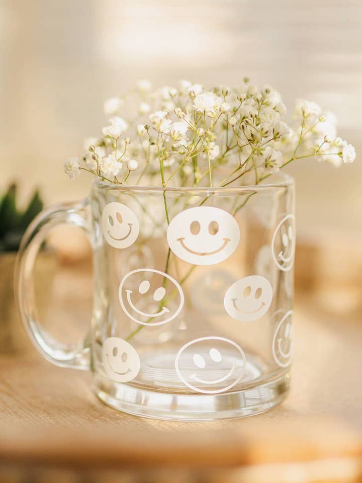 Smiley Glass Mug for wholesale by Cup of Hope