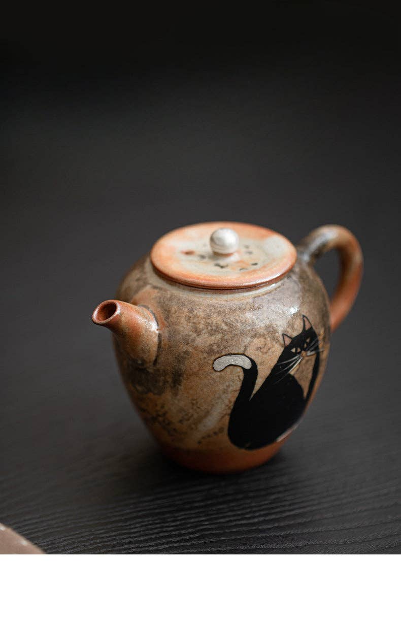 Gohobi （We cover U.S. import duties） - Wholesale Tea Pot - Gohobi Handmade Black Ink Hand-painted Cat Teapot 0028