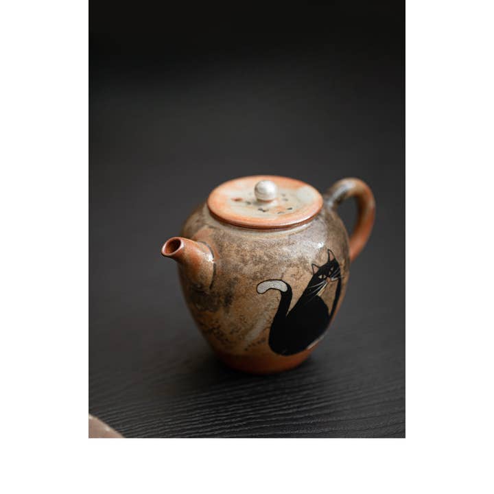 Gohobi (We cover U.S. import duties) - Wholesale Tea Pot - Gohobi Handmade Black Ink Hand-painted Cat Teapot 0028