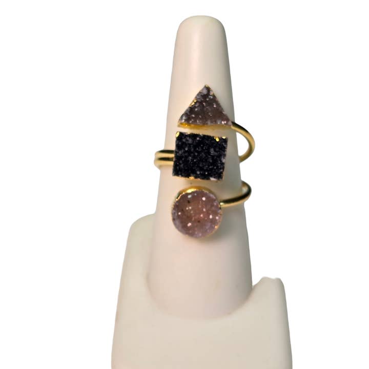 Fabulina Designs - Wholesale Multi-Stone Ring - The Victoria Gold Triple Druzy Ring Collection