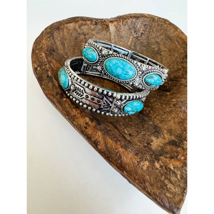 Boho Ranch Shop - Vente Bracelet jonc - Bracelet extensible en pierre de style Navajo occidental4