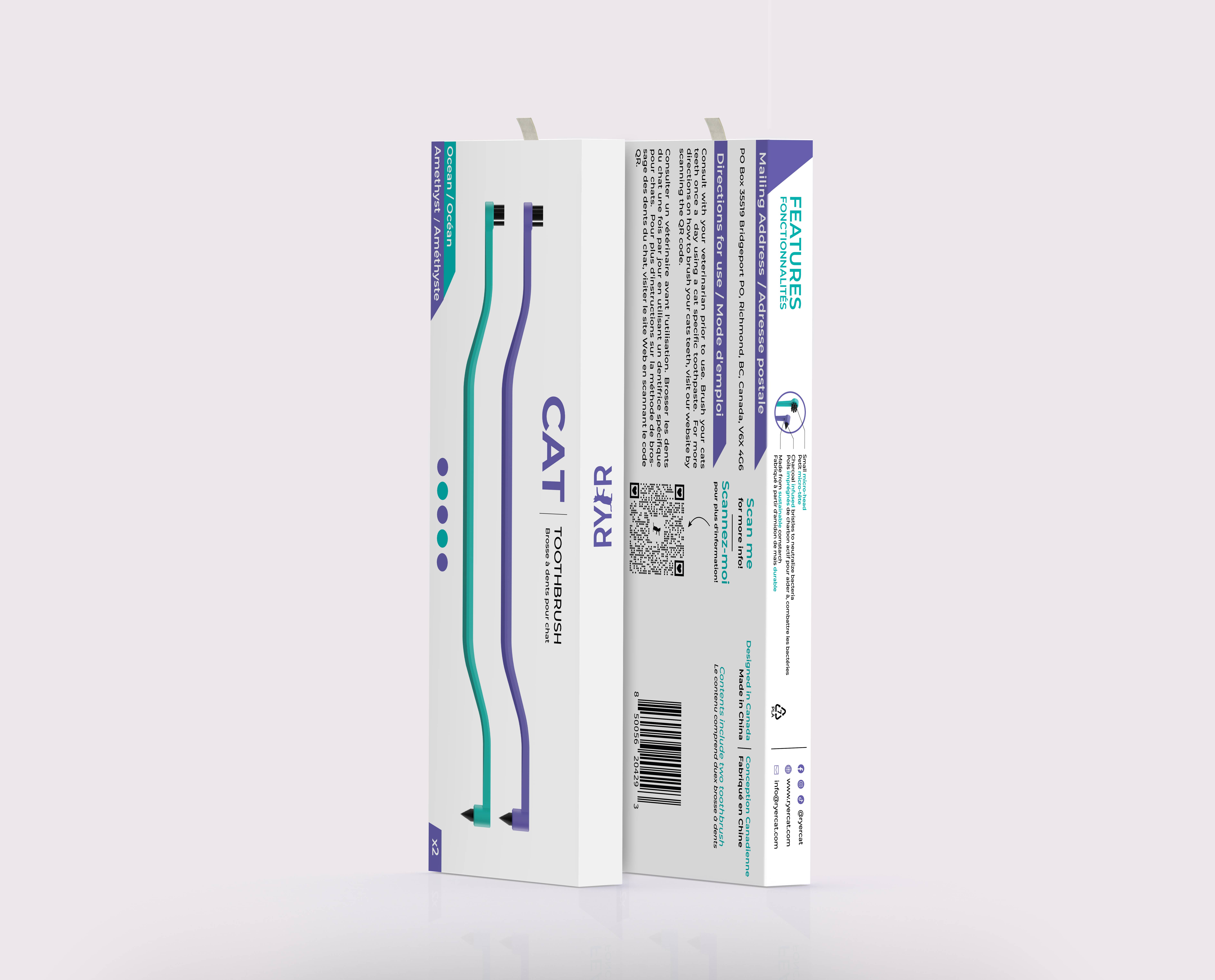 RYERCAT - Wholesale Pet Brush - Cat/Dog - Pack of 2 Cat Toothbrush Micro Head & Dual Sided2