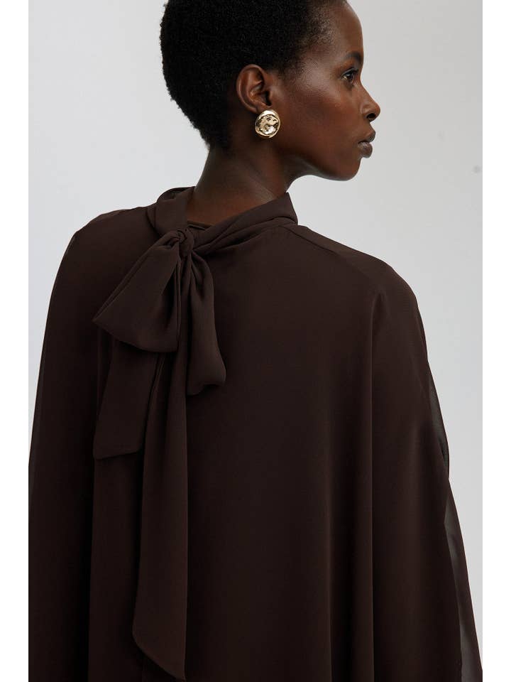 Kahverengi BAT SLEEVE CHIFFON DRESS for wholesale on Faire4