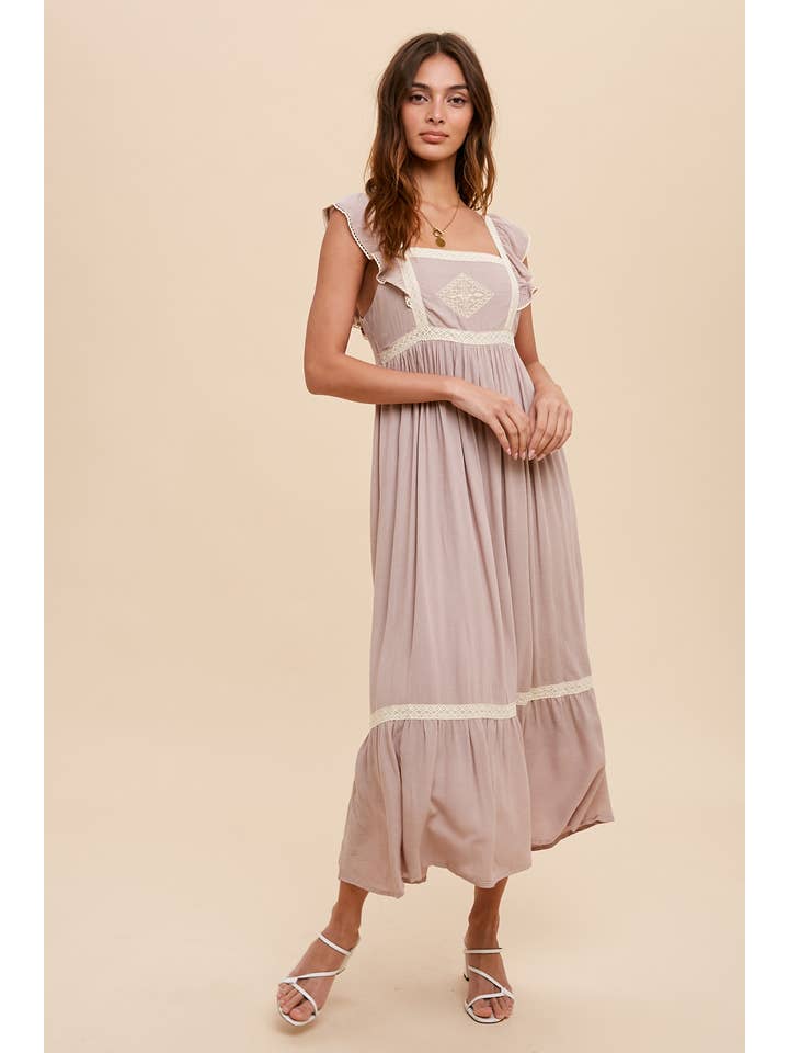 In Loom - Wholesale Dress - Women's - EMBROIDERED LACE TRIM APRON DRESS
