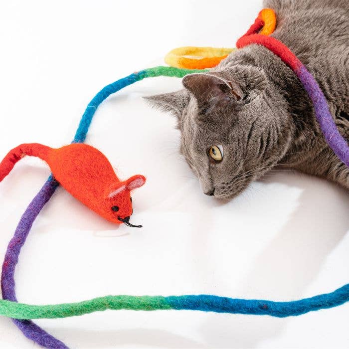 Cat in the Box LLC - Wholesale Pet Toy - Cat - Wool Mouse Cat Toy 6-Foot-Tail - all-red, rainbow, unicorn11