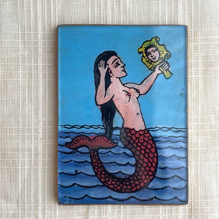 Purse Mirror Glass Mermaid, Peru for wholesale by Tesoros Trading Company