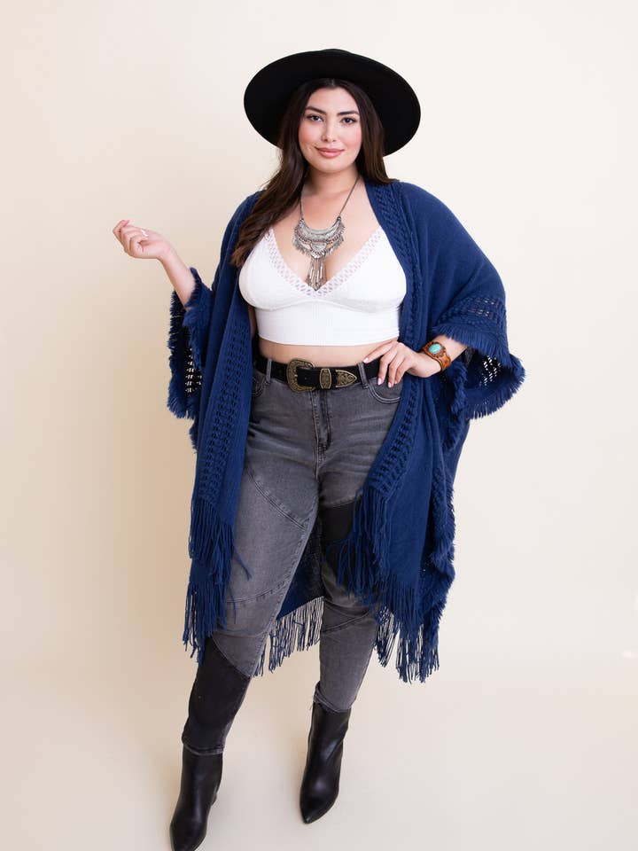 Leto Accessories - Wholesale Kimono - Women's - Open Work Frayed Border Bohemian Ruana - Fan Favorite!