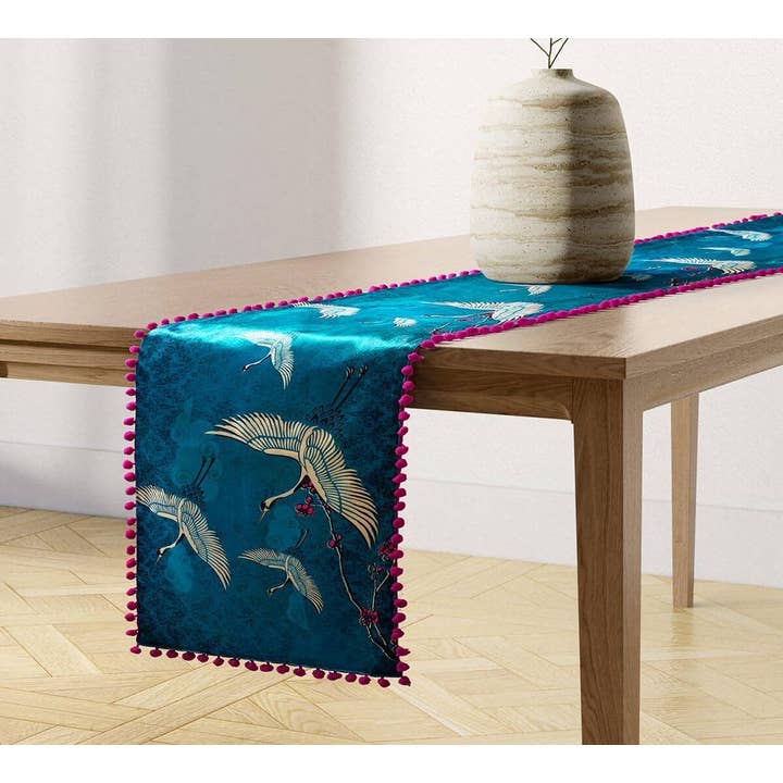 Legend of the Cranes 94"x14" Micro Velvet Bed & Table Runner for wholesale by India Circus