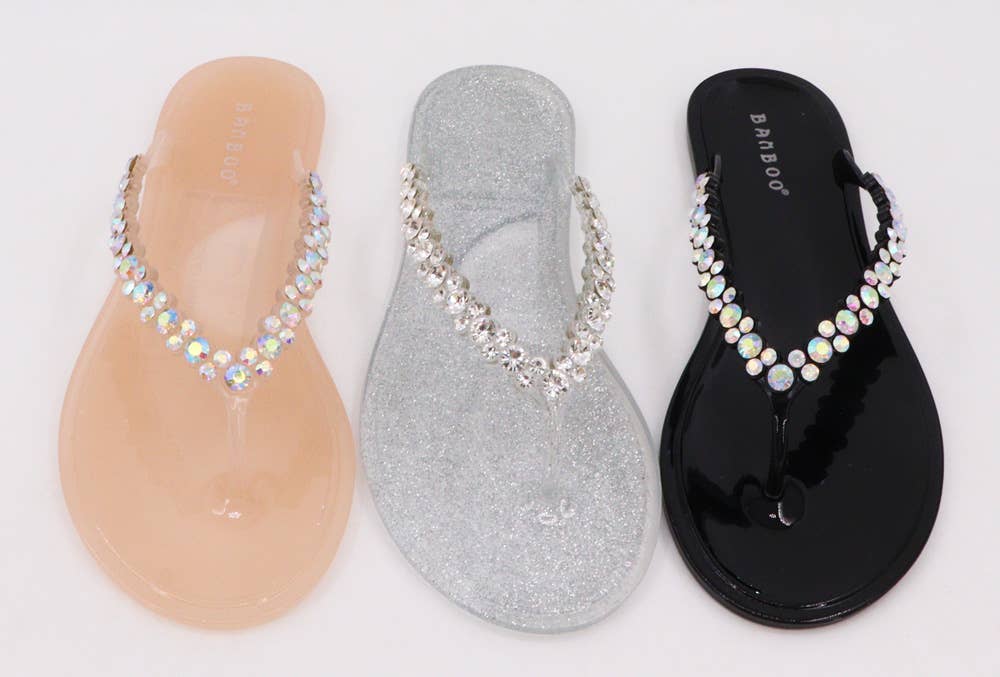 Mars Sky Shoes Wholesale - Wholesale Flip Flops - Women's - Bamboo RADIUM-01 Women Rhinestone Thong Jelly Flat Sandals3