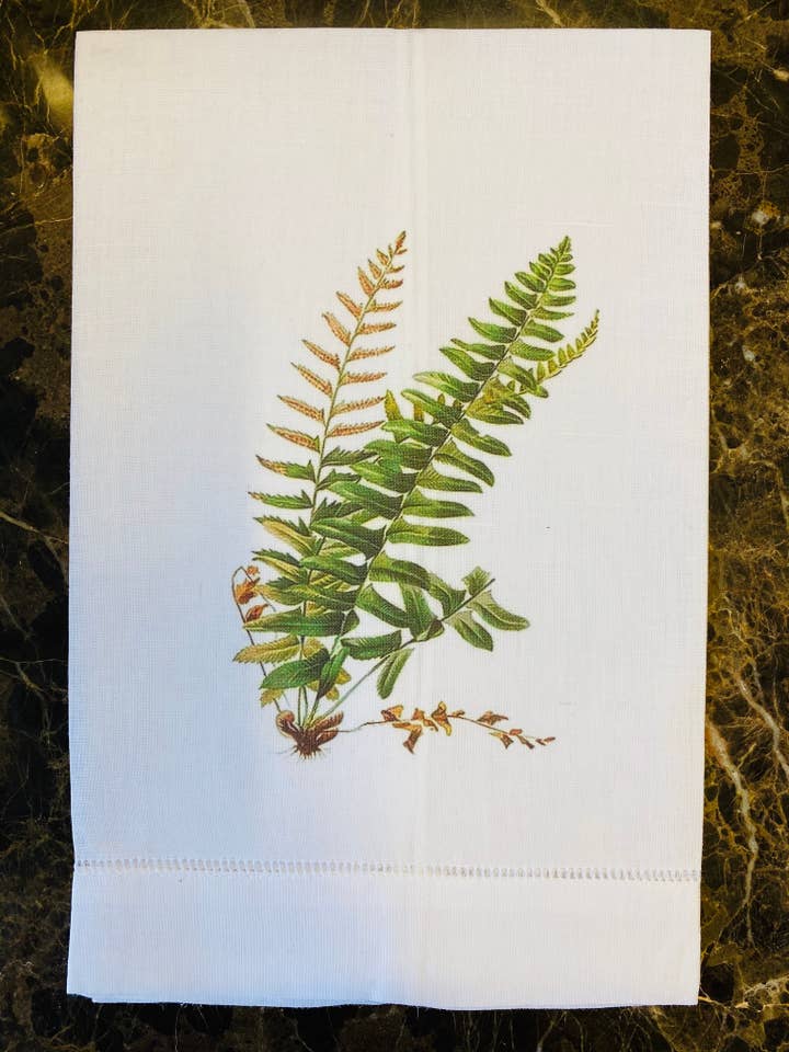 Toalha de Convidado de Linho com Folhas, linho com bainha aberta por atacado de The French Bee & Co