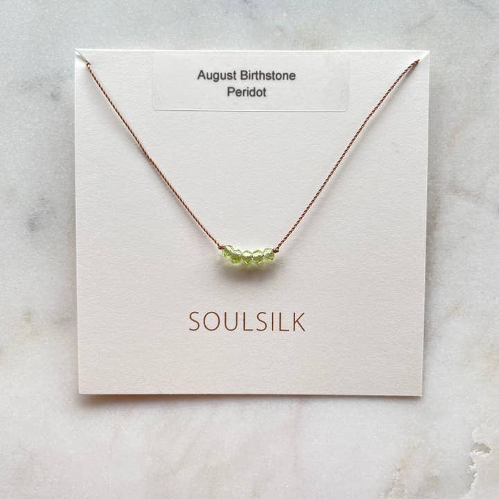 Peridot Birthstone Necklace on a Cord, August Birthstone Necklace, Green Gemstone Necklace for Her for wholesale by Soulsilk