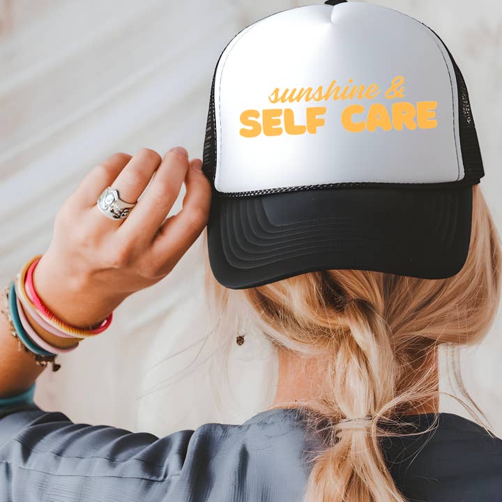 Sunshine and Self Care Trucker Hat for wholesale by M.B. Paper Design