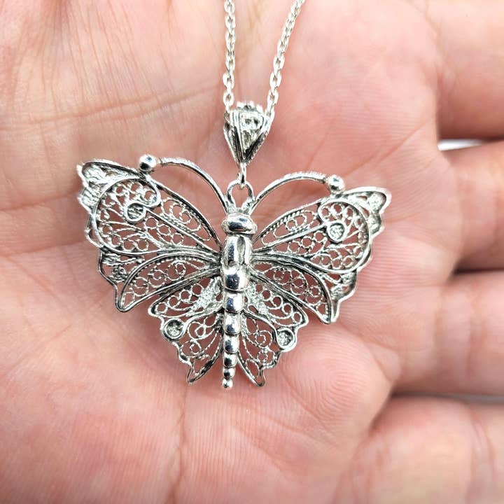 Filigranist Jewelry - Wholesale Pendant/charm necklace - Sterling Silver Filigree Art Butterfly Figured Women Pendant Necklace3