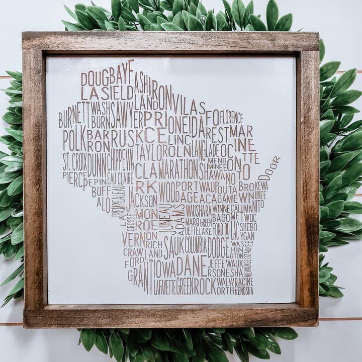Wisconsin Counties Word Art Sign for wholesale by The Farmer's Wife