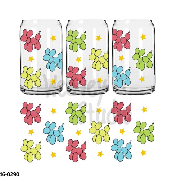 UVDTF cup wrap Cute groovy balloon party dog shape for wholesale by Weavey Studio