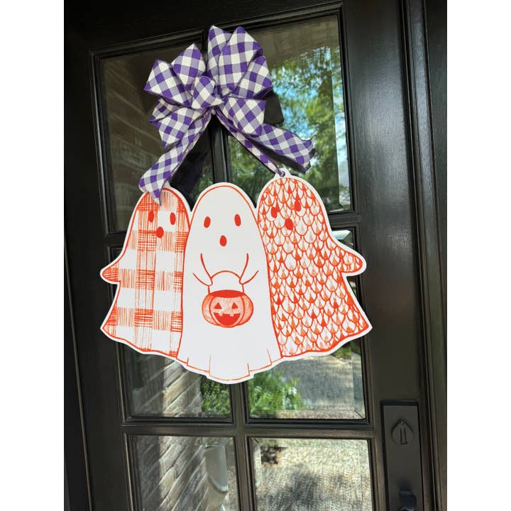 Home Themed Home - Wholesale Door Hanger - Orange Ghost Trio Door Hanger