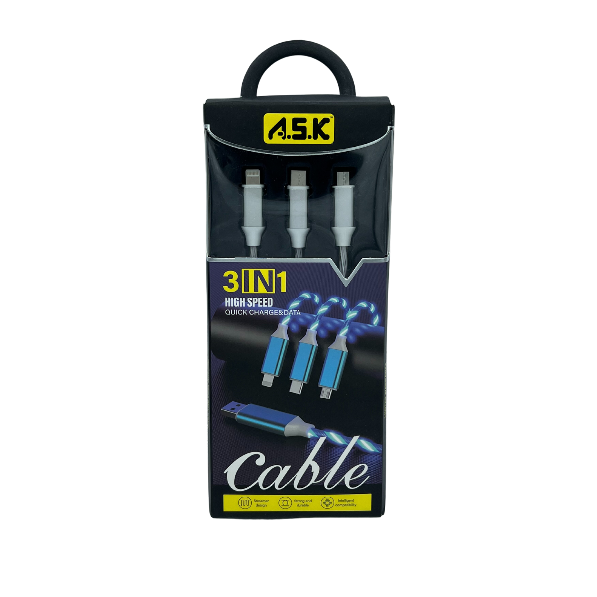 K & S WHOLESALE INC - Wholesale Charging Cable - A.S.K LED 3 in 1 Charging Cable with Multiport Device 48 CT6