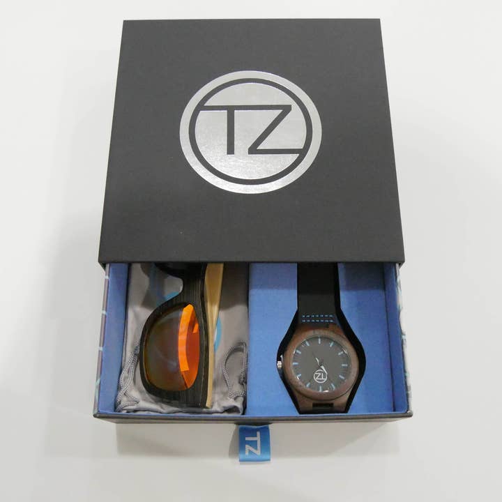 Pack Essentiels Cali | Lunettes de Soleil Flottantes en Bambou Rouge Polarisé avec Montre en Bois Imperméable pour la vente par TZ LIFESTYLE