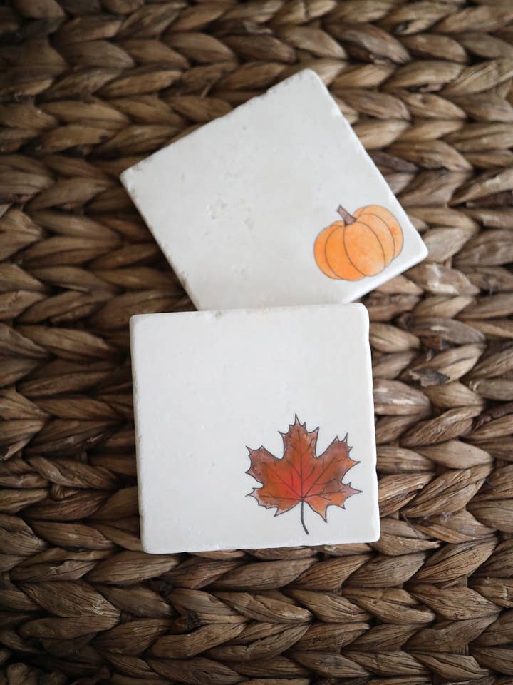 Herbst Untersetzer 2er-Set für den Großhandel von Lace, Grace & Peonies Marble Coasters