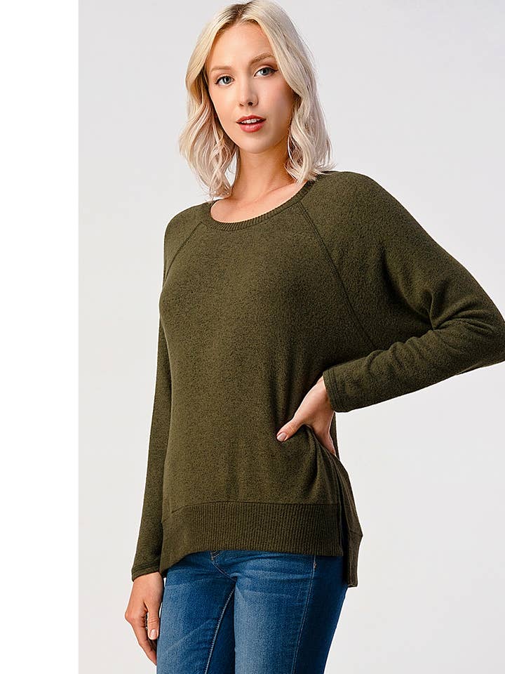 Løs pasform Langærmet rundhalset top med børstet strik, T496 for engroshandel hos Heimious