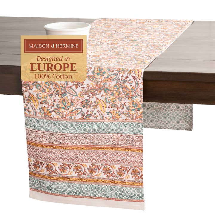 Table Runner 100% Cotton - Double Layer - Nila Fall for wholesale by Maison d'Hermine - Design in Every Thread