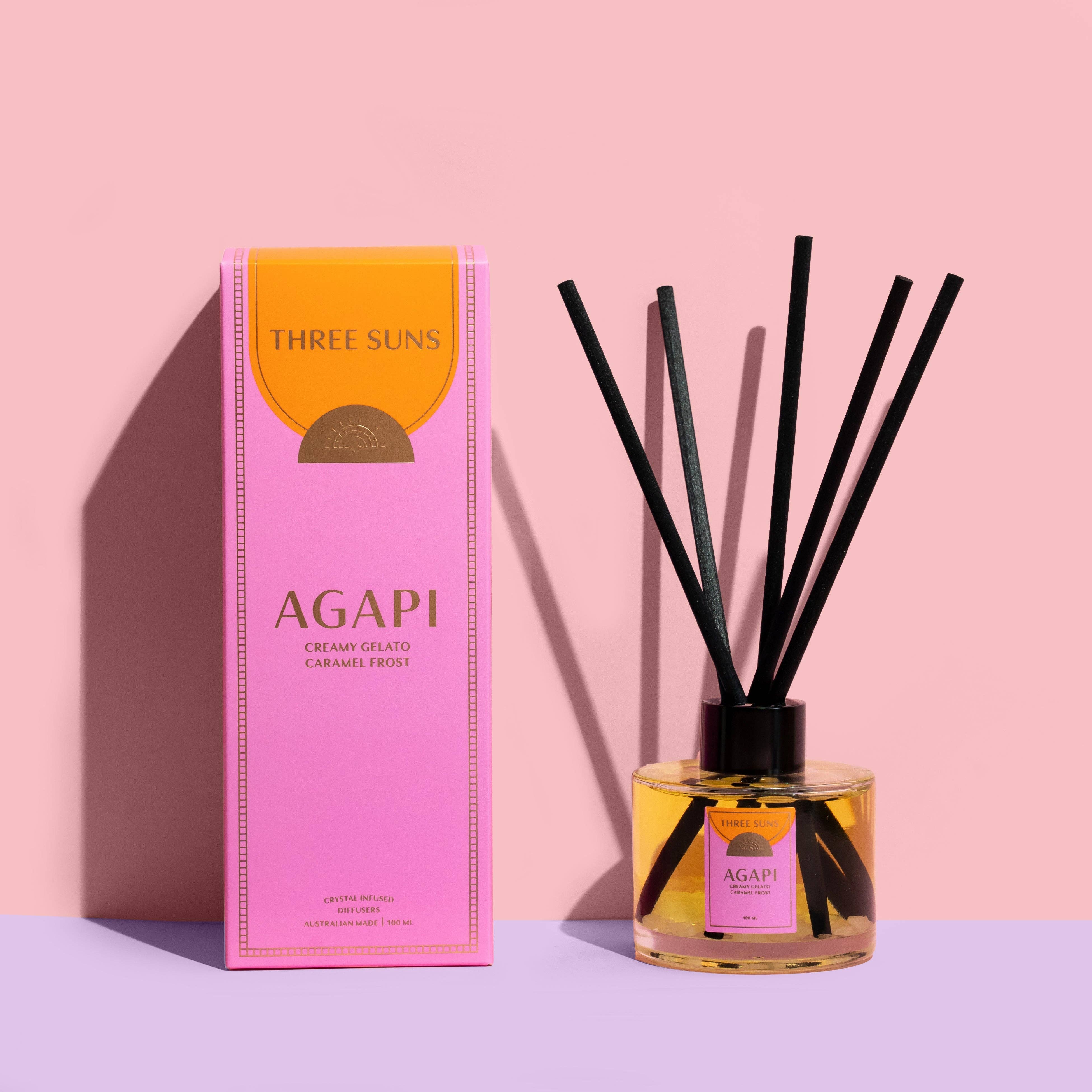 Three Suns - Wholesale Reed diffuser - Agapi' | 100ml Diffuser Of Love | Creamy Vanilla Gelato + Caramel Frost
