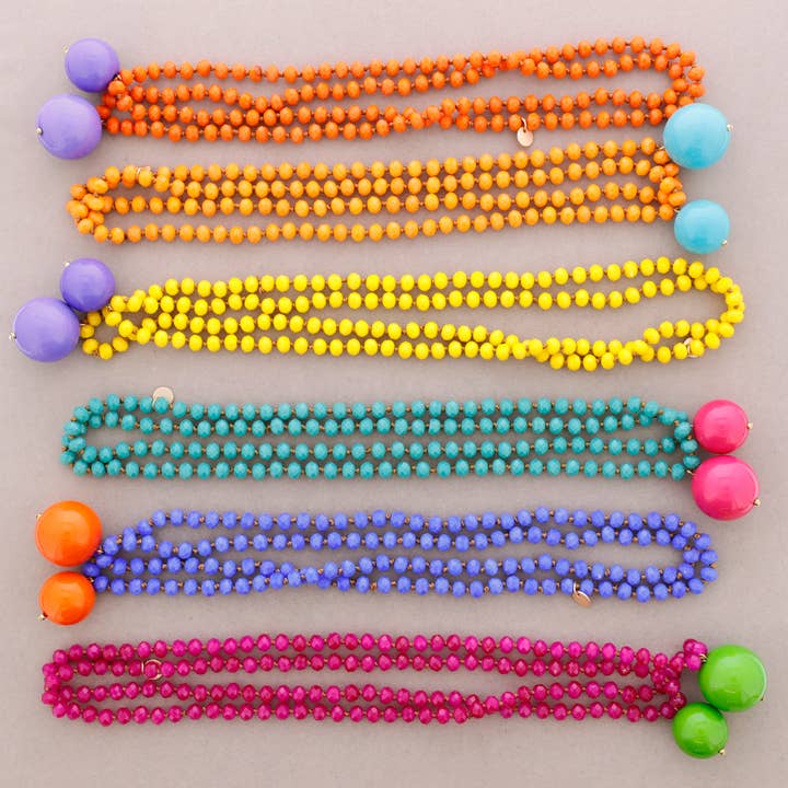 La Cuerda De Sol - Wholesale Snap Jewelry - Long Necklace with Faceted Beads and Double Ball Pendants