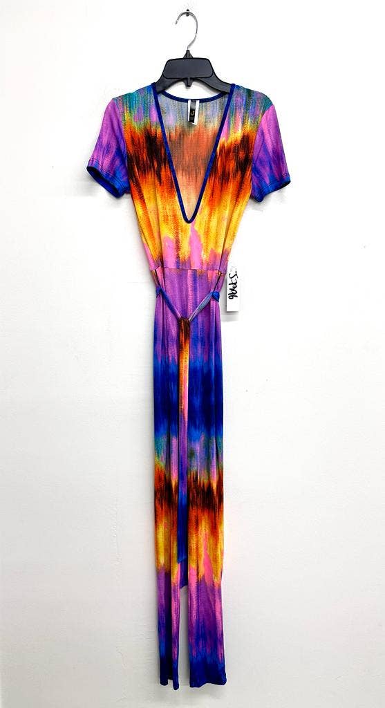 ROYAL PINK J7396 V Neck Belted Jumpsuit for wholesale on Faire6