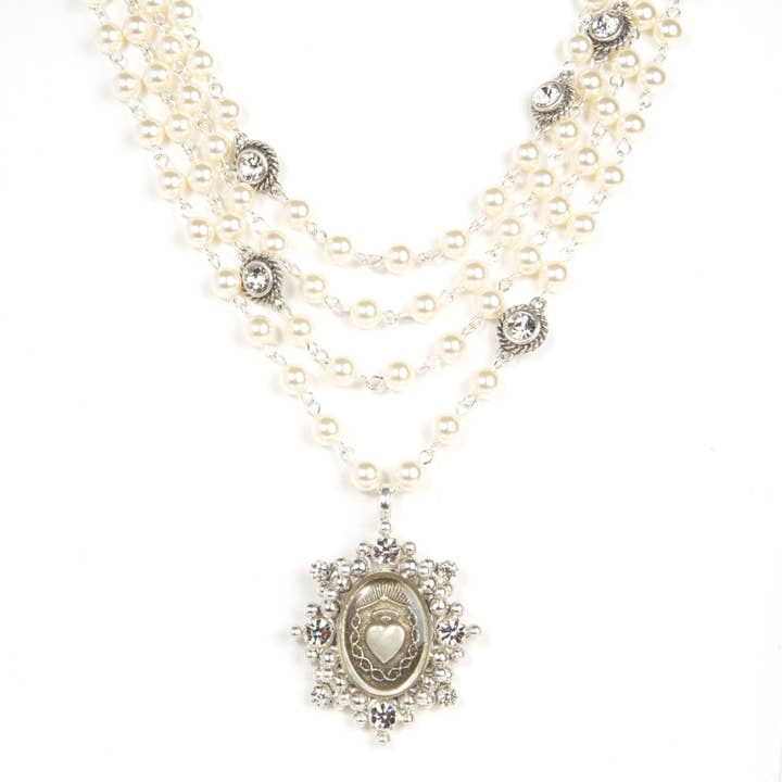 VSA Designs Inc. - Wholesale Pendant/Charm Necklace - Magdalena - 6mm Pearl Cream Luxury Medallions5