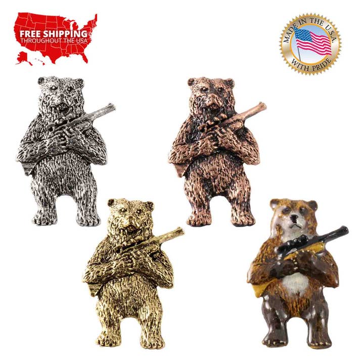 Creative Pewter Designs - Vente Épinglettes/boutons - Ours avec pistolet, épinglette ou aimant en étain